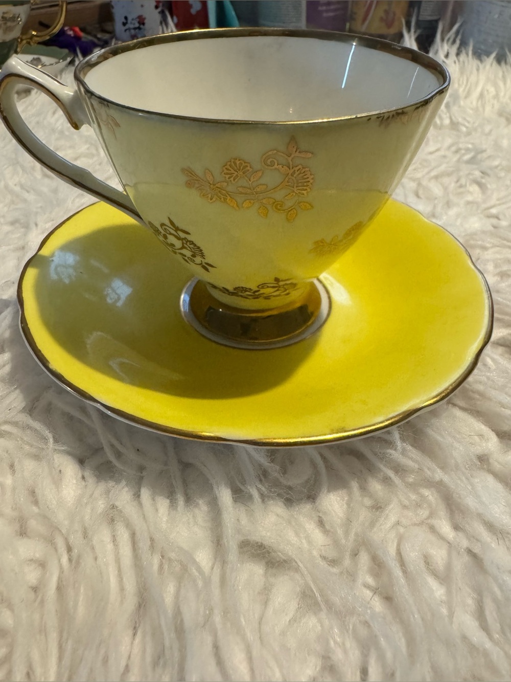 Stratford Vintage Yellow and Gold Porcelain Teacup and Saucer
